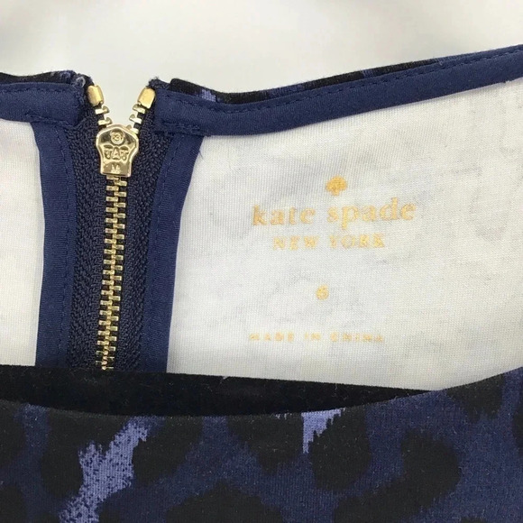 Kate Spade Brooke Street Blue/Black Leopard Ponte Dress 3/4 Sleeve Size 6 - Picture 7 of 10
